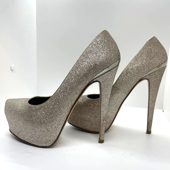 Aldo Gold Glitter Platforms Ultra High Heel Platform Sparkle Shoe Size 7 - Picture 6 of 9